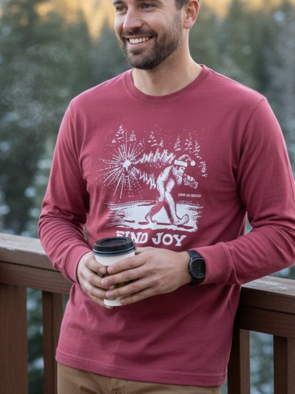 Life is Good Men's Sasquatch Yeti Holiday Tree Lo Sleeve Crusher Tee